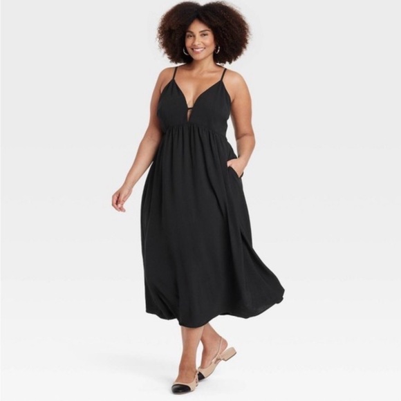 a new day Dresses & Skirts - a new day Black Spaghetti-Strap V-Neck Midi Dress SZ L